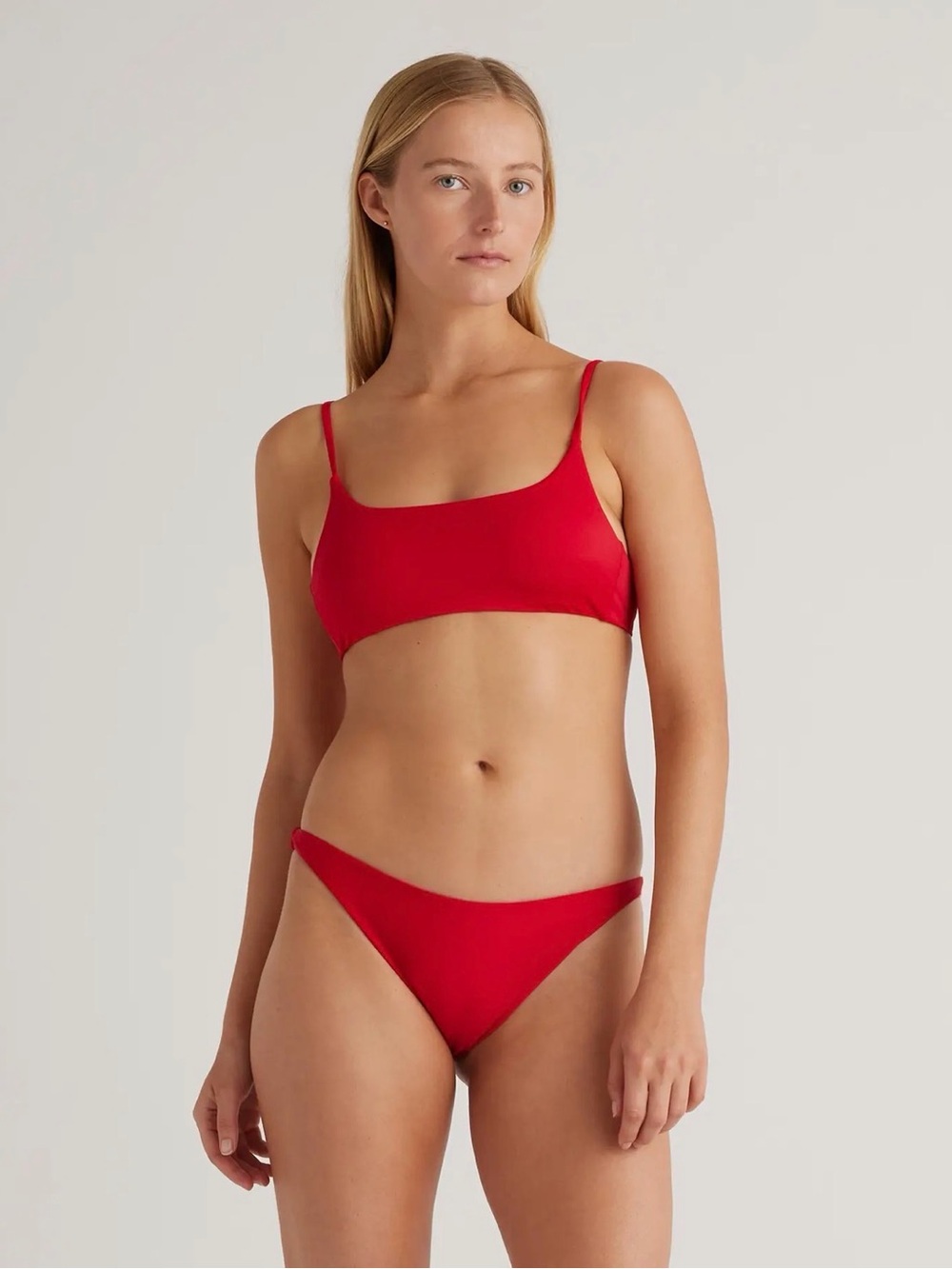 Quince Italian Scoop Neck Bikini Top | Cherry Red | Large